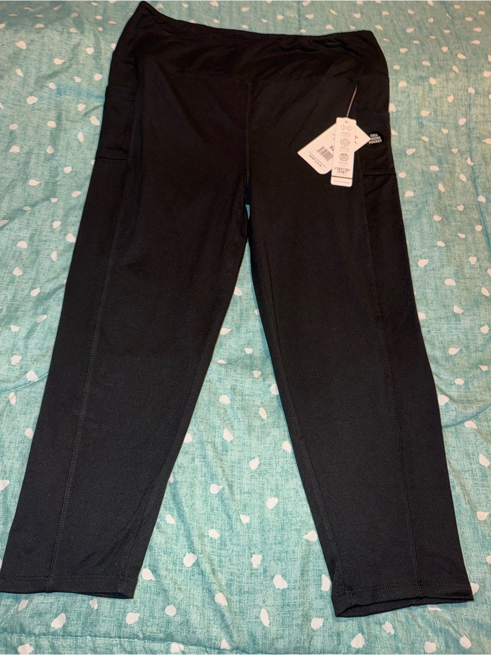 NEW NWT XL STARTING POINT Black Performance Capris Leggings with Side Pockets